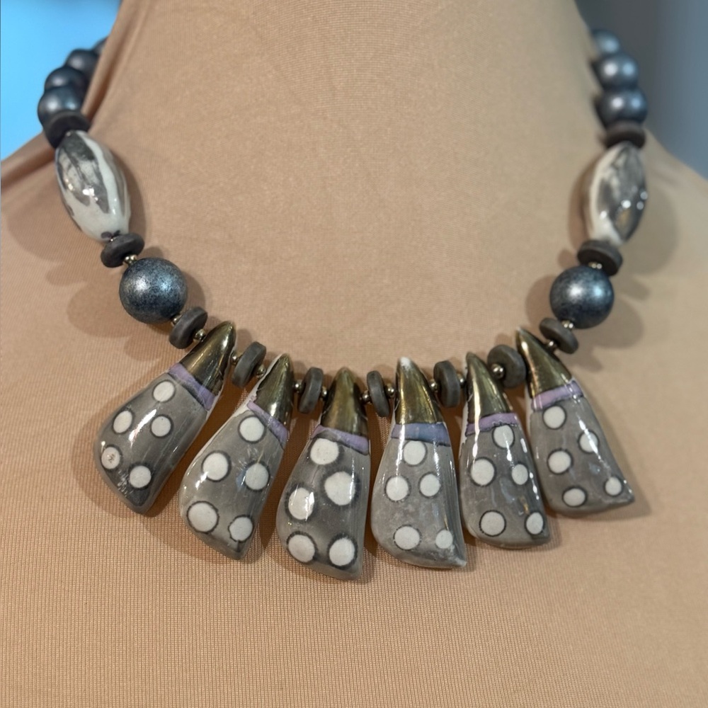 1980s Painted Porcelain Beaded Necklace Japan